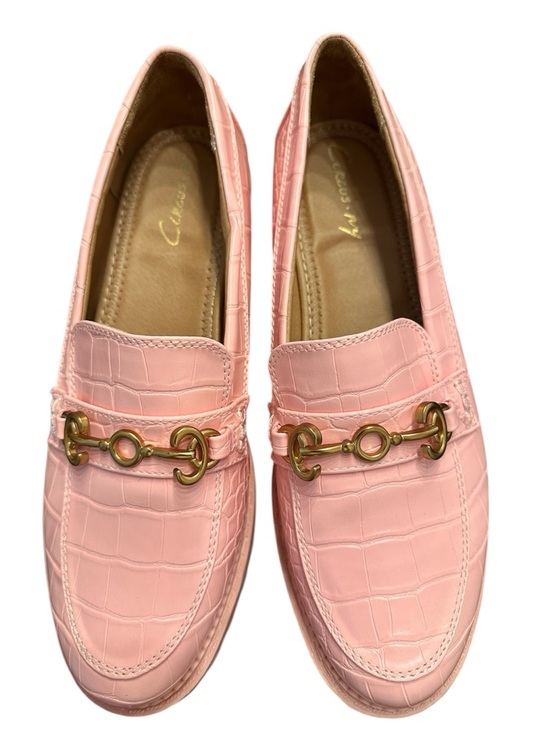 Circus by Sam Edelman Shoes - Circus by Sam Edelman Women's Pink Croc-Embossed Loafers with Gold Hardware 9.5
